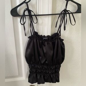 Zara Black Smocked Camisole Tank Top